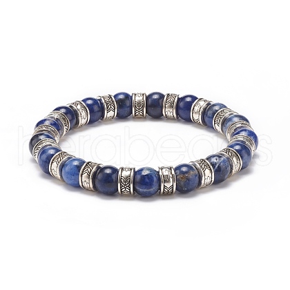 Natural Sodalite & Alloy Beaded Stretch Bracelet BJEW-JB08621-1