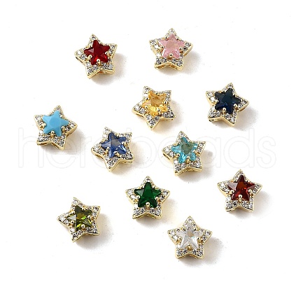 Brass Micro Pave Cubic Zirconia Beads KK-D379-01G-1