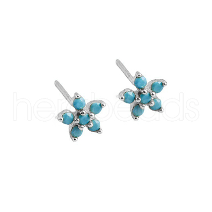 Elegant Sterling Silver Plum Cubic Zirconia Blossom Stud Earrings for Women VQ1749-14-1