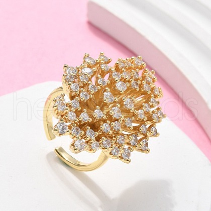 Brass Micro Pave Clear Cubic Zirconia Cuff Rings for Women RJEW-C126-15G-1