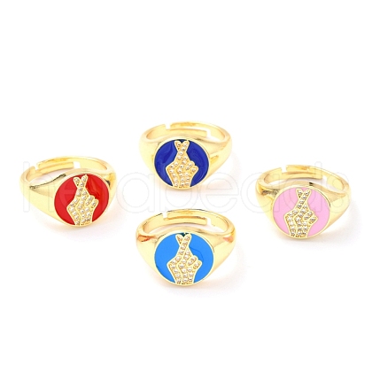 Adjustable Real 18K Gold Plated Brass Enamel Finger Ringss RJEW-L071-33G-1