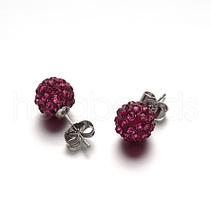 Polymer Clay Rhinestone Ball Stud Earrings EJEW-F0083-01I-1