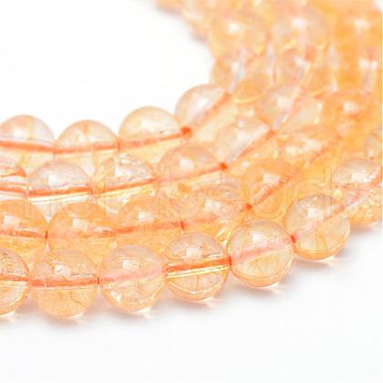 Round Natural Citrine Bead Strands G-R345-10mm-21-1