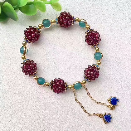 Round Natural Garnet Beads Braided Bead Bracelets FS-WG529DA-01-1