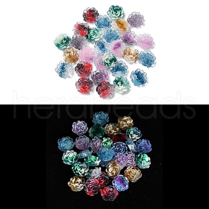 Flower Resin Cabochons with Glitter Powder CRES-Q006-05A-1