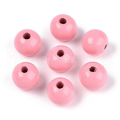 Spray Painted Round Natural Schima Wood Beads WOOD-A018-12mm-06-1