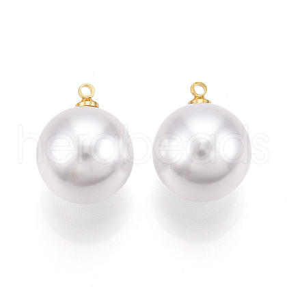 Brass & ABS Plastic Imitation Pearl Pendants KK-N261-16mm-121G-1