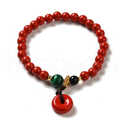 6mm Round Cinnabar Mala Stretch Bracelets BJEW-B080-28A-03-1