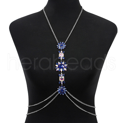 Alloy Rhinestone Flower Tassel Necklace Body Chains for Women FS-WG8032C-02-1