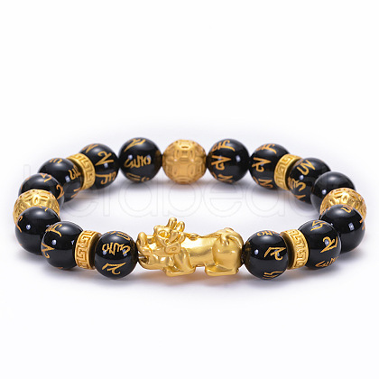 Natural Agate Stone Bracelet with 3D Gold Pixiu for Men and Women ST8831005-1