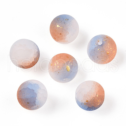 Frosted Baking Painted Crackle Glass Beads with Glitter Powder X1-DGLA-T004-01B-1