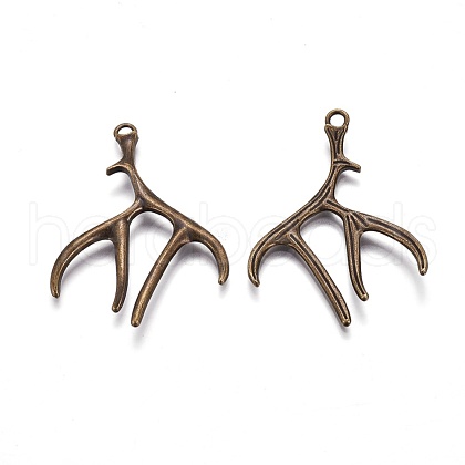 Tibetan Style Alloy Deer Antler Pendants TIBEP-S261-AB-FF-1