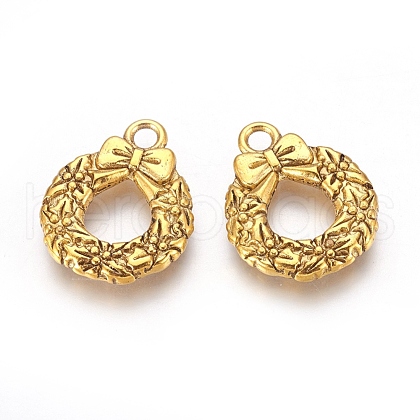 Tibetan Style Alloy Christmas Wreath Pendants X-TIBEP-GC153-AG-RS-1