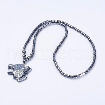 Non-Magnetic Synthetic Hematite Pendant Necklaces NJEW-F168-04-1