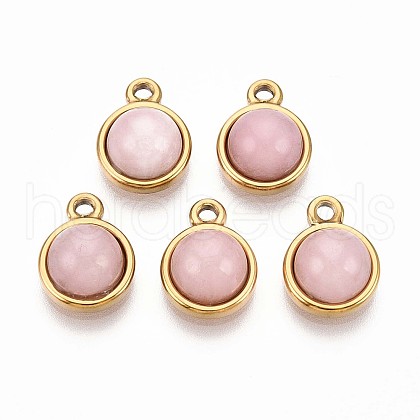 Natural Rose Quartz Half Round Charms STAS-N109-213A-G-1