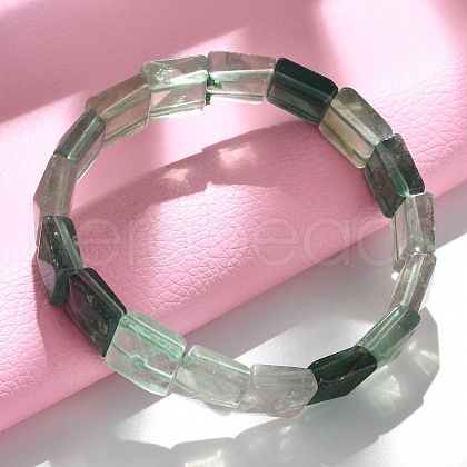 Sqaure Natural Fluorite Beads Stretch Bracelets for Women Men BJEW-C097-06L-1