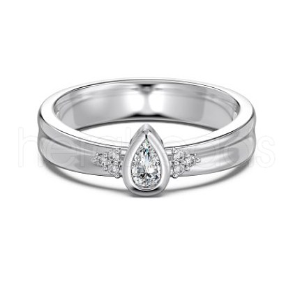 Rhodium Plated 925 Sterling Silver Micro Pave Cubic Zirconia Finger Rings for Women RJEW-K253-12P-1