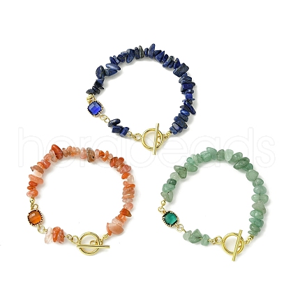 3Pcs 3 Style Natural Mixed Gemstone Chips Beaded Bracelets Set for Women BJEW-TA00366-1