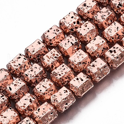 Electroplated Natural Lava Rock Beads Strands G-T114-65RG-1