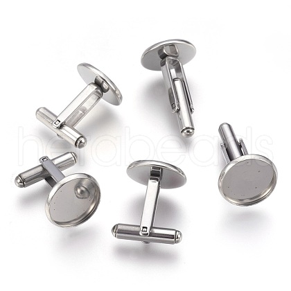 Tarnish Resistant Flat Round Stainless Steel Cuffinks STAS-P207-08P-D-1