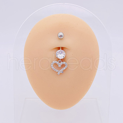 304 Stainless Steel Micro Pave Cubic Zirconia Belly Rings WGADED5-41-1