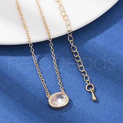 Brass Pave Clear Cubic Zirconia Pendant Necklaces for Women NJEW-Z079-02G-02-1
