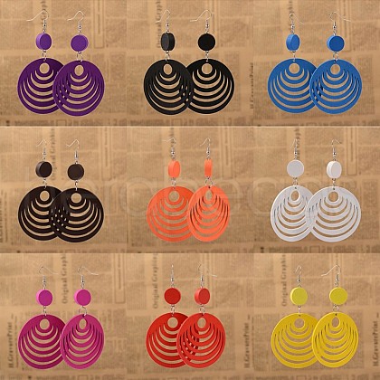Elegant Fashion Flat Round Wood Dangle Earrings X-EJEW-I183-1