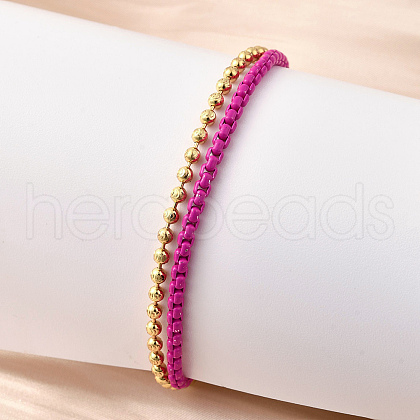 Brass Beaded Double Strand Bracelets BJEW-U040-02G-01-1
