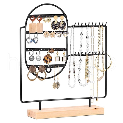 Carbon Steel Jewelry Display Stands with Wooden Base PW-WG98772-02-1