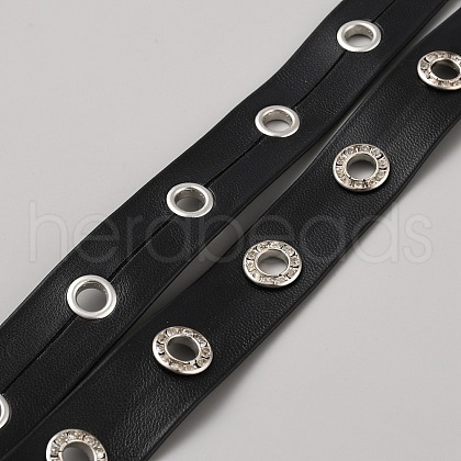 Punk Style Rhinestone Eyelet Black PU Leather Trimmings FIND-WH0159-42P-1