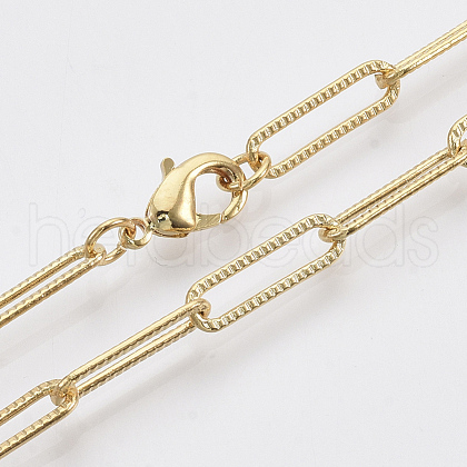 Brass Textured Paperclip Chain Necklace Making MAK-S072-01B-G-1