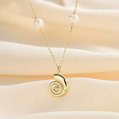 Conch Shaped 925 Sterling Silver & Natural Freshwater Pearl Pendant Necklaces for Women NJEW-M097-02G-1