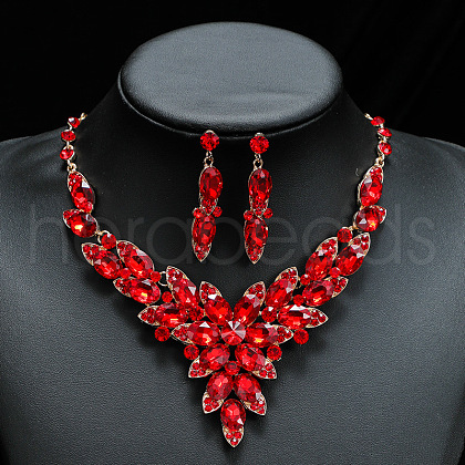 Fashionable Alloy Glass Earrings & Bib Necklaces FS-WGE8B96-02-1