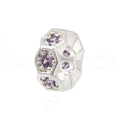Wave Edge Flat Round Rack Plating Brass Cubic Zirconia European Beads KK-L236-12S-1