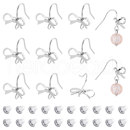 SUPERFINDINGS 24Pcs Bowknot Shape Brass Earring Hooks KK-FH0007-22-1