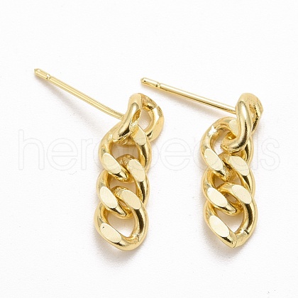 Brass Cuban Link Chain Shape Danlge Stud Earrings EJEW-C015-01G-1