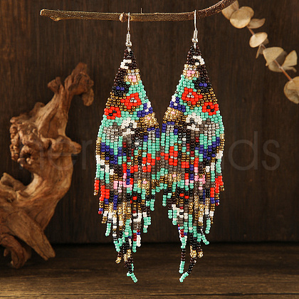 Bohemian Style Floral Glass Bead Handmade Dangle Earrings for Women OD9264-1