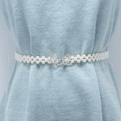 White Plastic Imitation Pearl Beaded Stretch Waist Chains WG08E4F-02-1