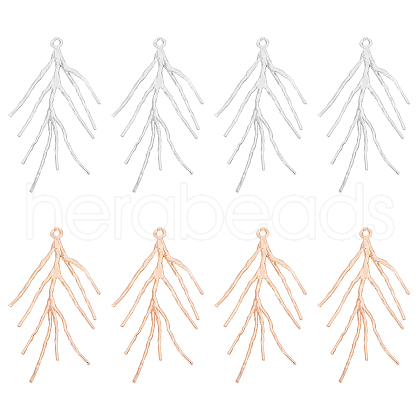CHGCRAFT 8Pcs 2 Colors Brass Branch Pendants KK-CA0002-77-1