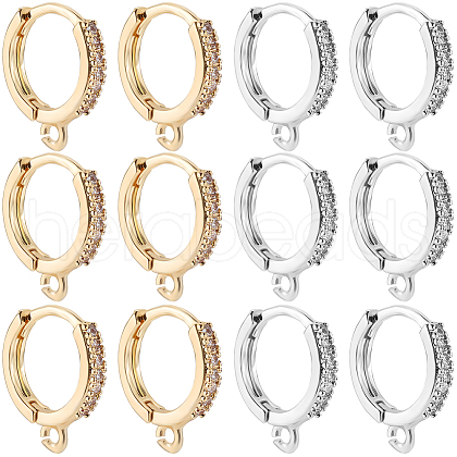 Beebeecraft 6 Pairs 2 Colors Brass Micro Pave Clear Cubic Zirconia Hoop Earring Finding KK-BBC0014-52-1