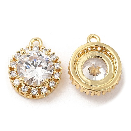Brass and Clear Cubic Zirconia Pendants ZIRC-Q202-10G-1