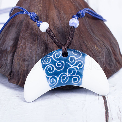 Retro Ethnic Porcelain Pendant Adjustable Polyester Cord Necklaces for Women FS-WGD020A-03-1