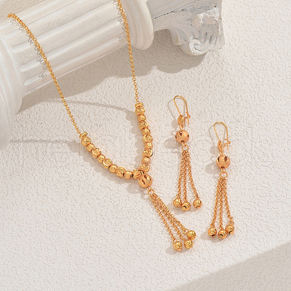 Iron Round Beaded Tassel Necklaces & Earrings Sets for Women's Parties YL3533-1