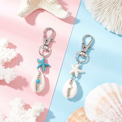 2Pcs Natural Cowrie Shell Pendant Decorations HJEW-JM03315-1