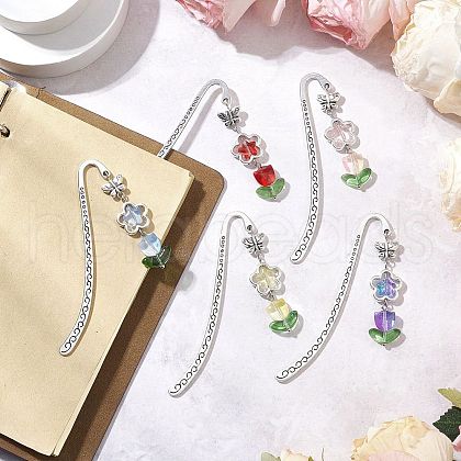 Glass Tulip Charms Bookmarks AJEW-JK00363-1