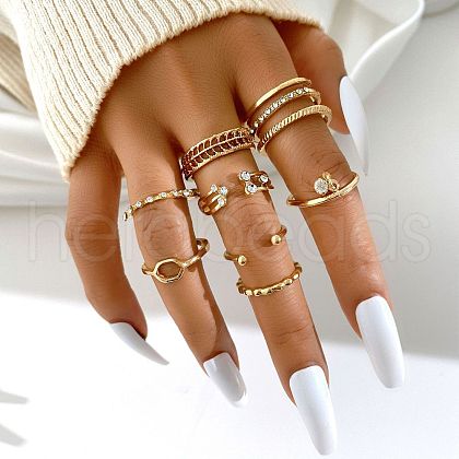10Pcs Alloy with Crystal Rhinestone Finger Rings WG3531F-16-1