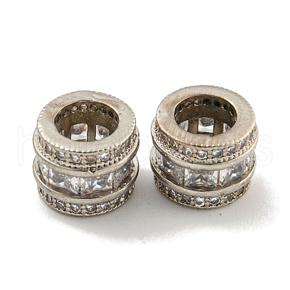 Rack Plating Brass Micro Pave Clear Cubic Zirconia European Beads KK-L215-323P-1