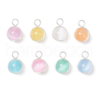 Dyed Natural Selenite Copper Wire Wrapped Round Pendants PALLOY-JF03770-02-1