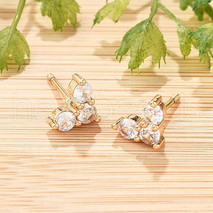 Brass Micro Pave Clear Cubic Zirconia Stud Earrings for Women EJEW-G428-25G-03-1
