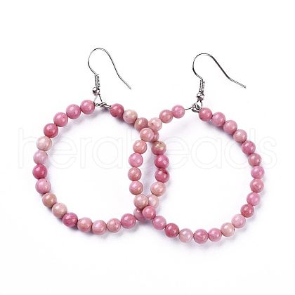 Natural Rhodochrosite Dangle Earrings EJEW-K077-A15-1